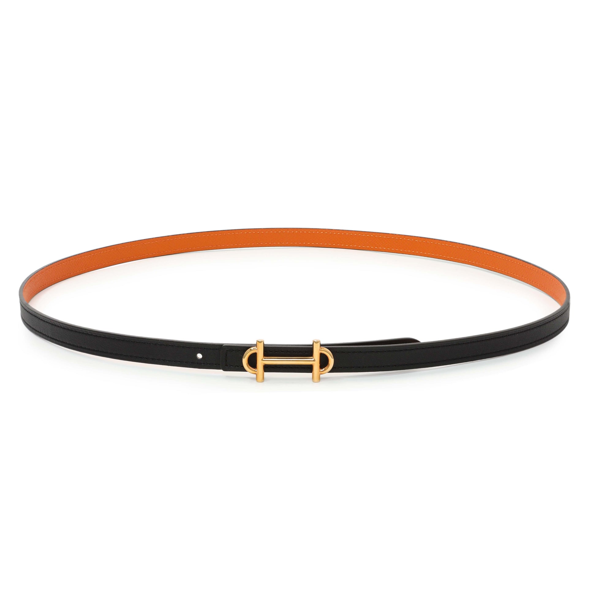 Exclusive Hermes Black Orange Swift Epsom 13mm Reversible Gamma Belt — Front View