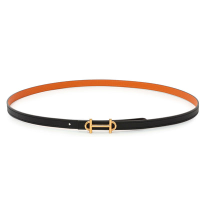 Exclusive Hermes Black Orange Swift Epsom 13mm Reversible Gamma Belt — Front View