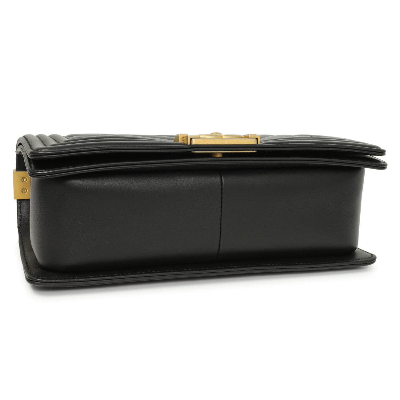 Exclusive Chanel Black Calfskin Chevron Quilted Medium Boy Bag — Top View