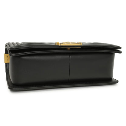 Exclusive Chanel Black Calfskin Chevron Quilted Medium Boy Bag — Top View