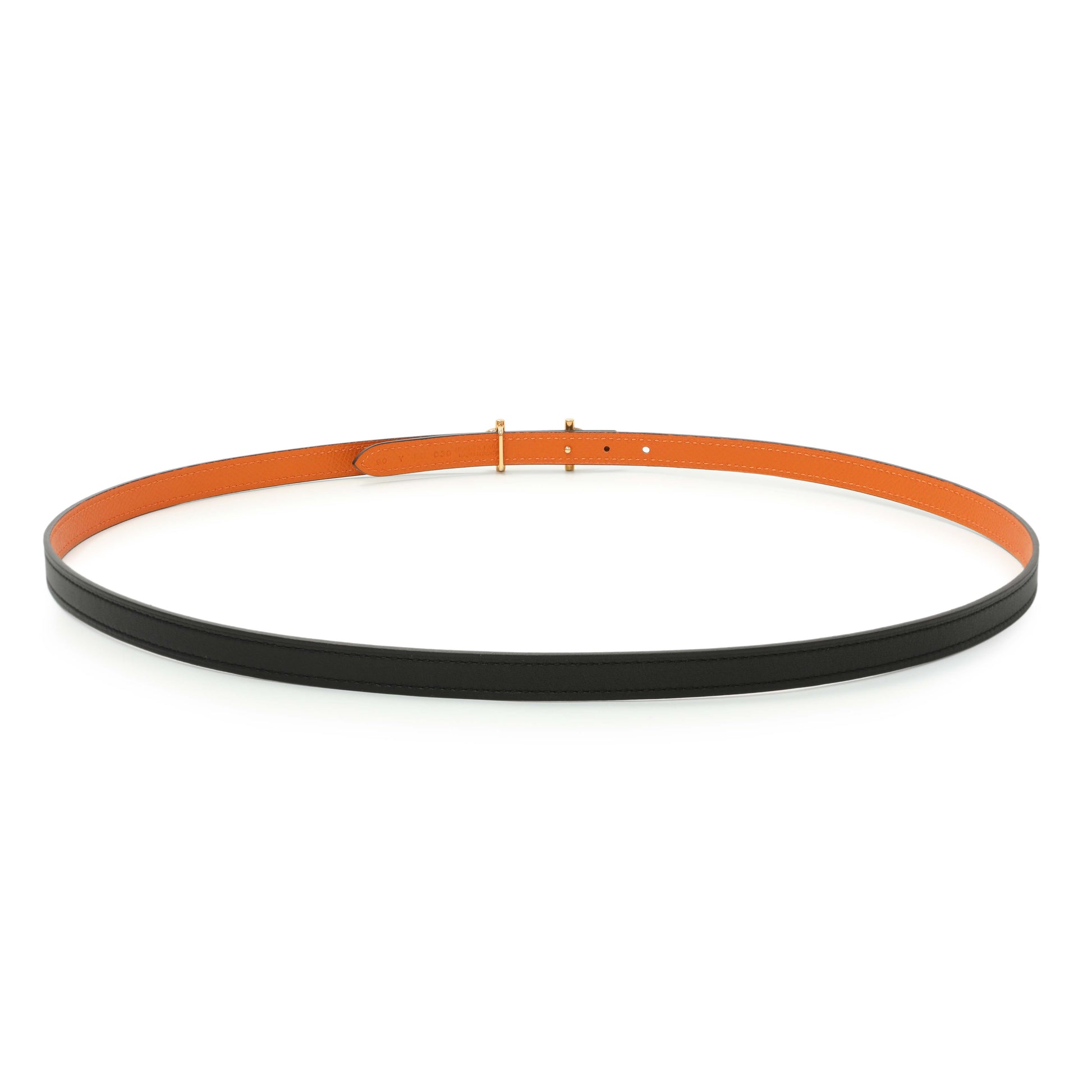 Exclusive Hermes Black Orange Swift Epsom 13mm Reversible Gamma Belt — Side View