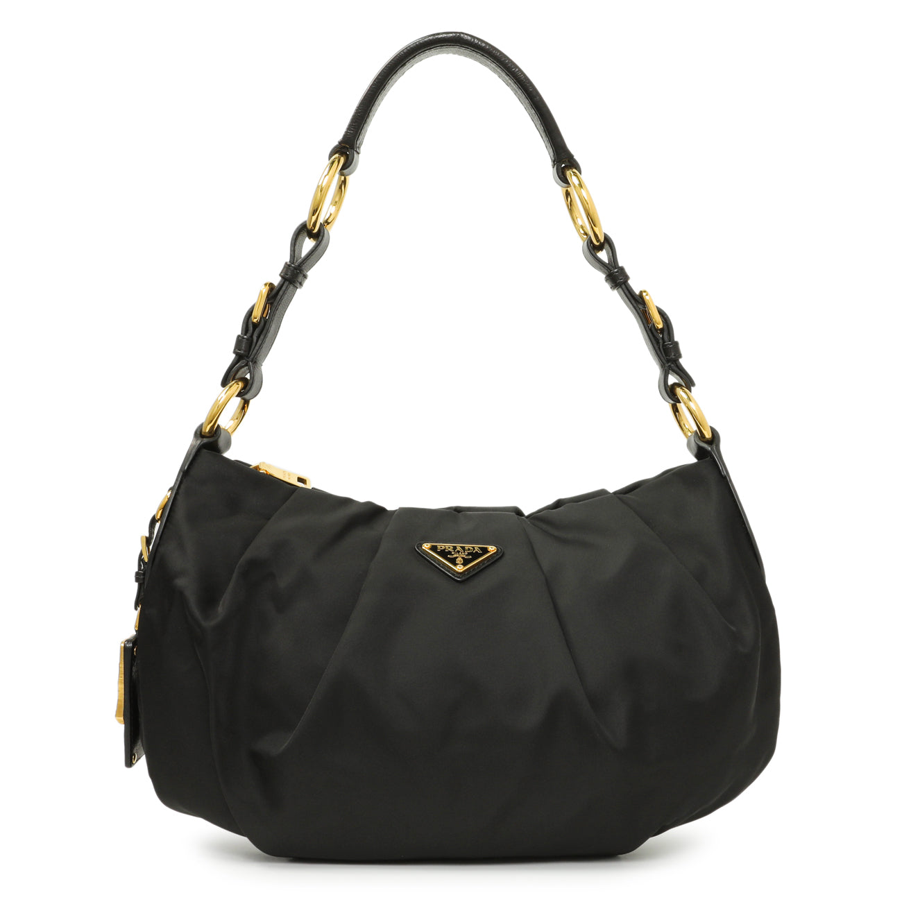 Exclusive Prada Black Nylon Pleated Hobo — Front View