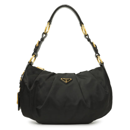 Exclusive Prada Black Nylon Pleated Hobo — Front View