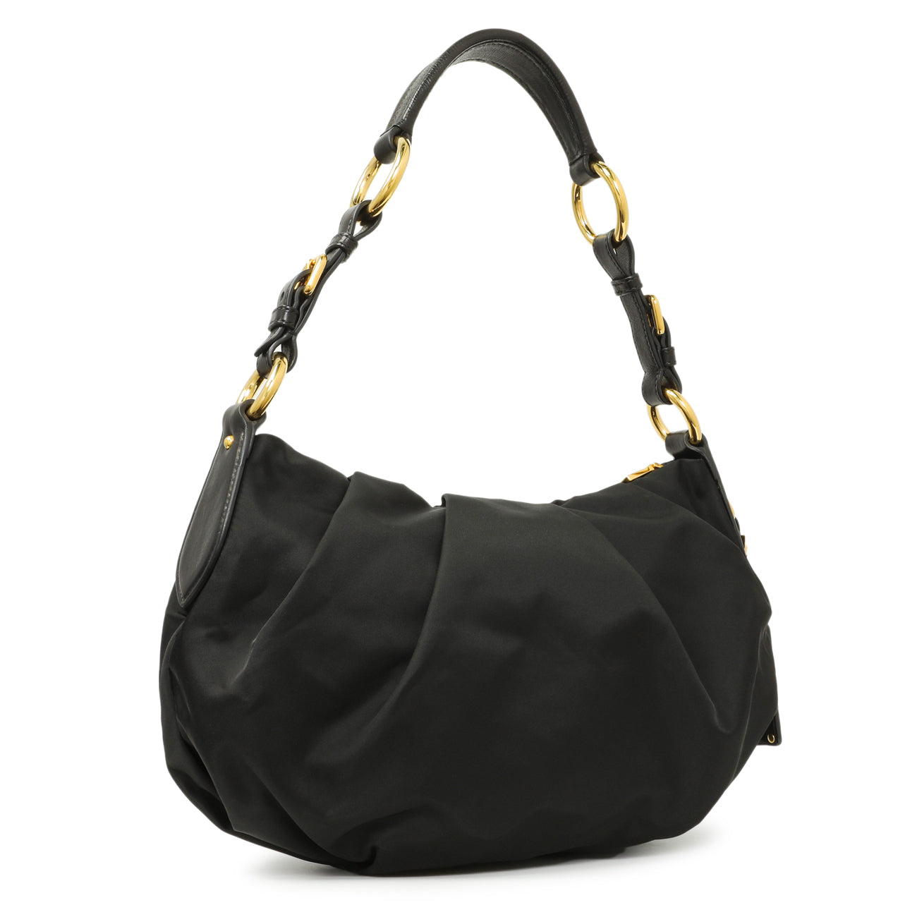 Exclusive Prada Black Nylon Pleated Hobo — Side View