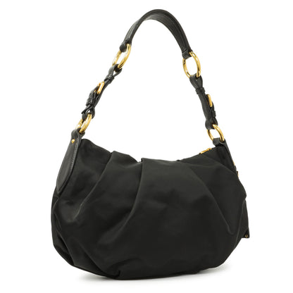 Exclusive Prada Black Nylon Pleated Hobo — Side View