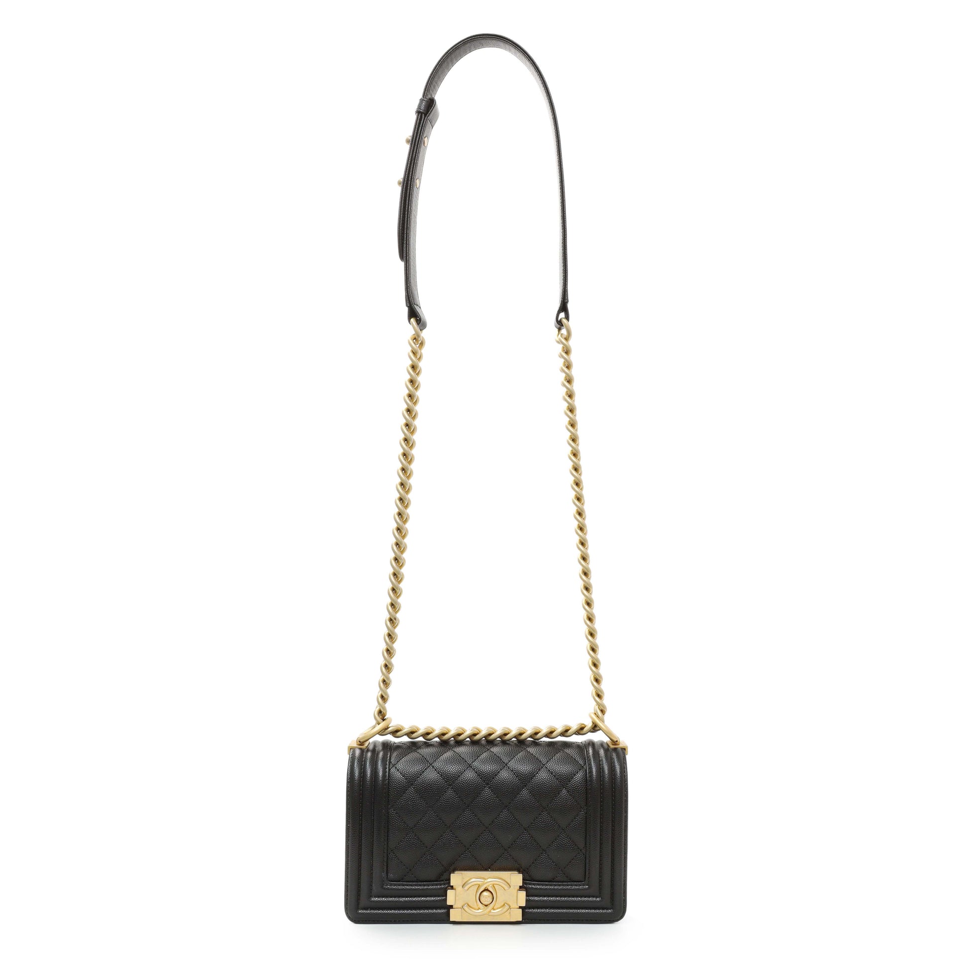 Exclusive Chanel Black Caviar Quilted Small Boy Flap — Front View