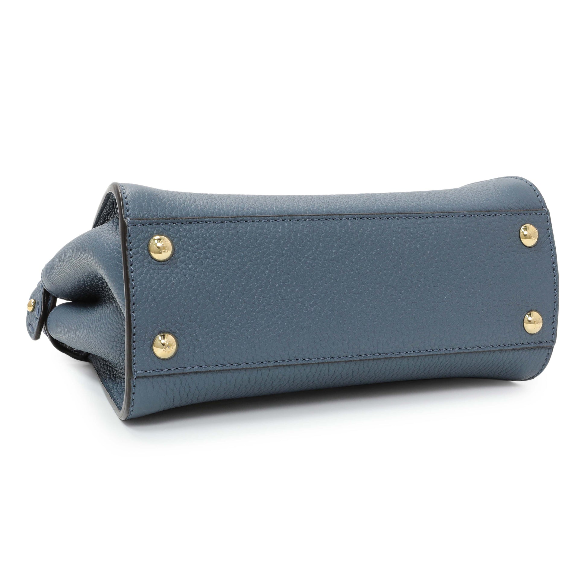 Exclusive Fendi Blue Cuoio Romano Selleria Mini Peekaboo Iconic Satchel — Back View