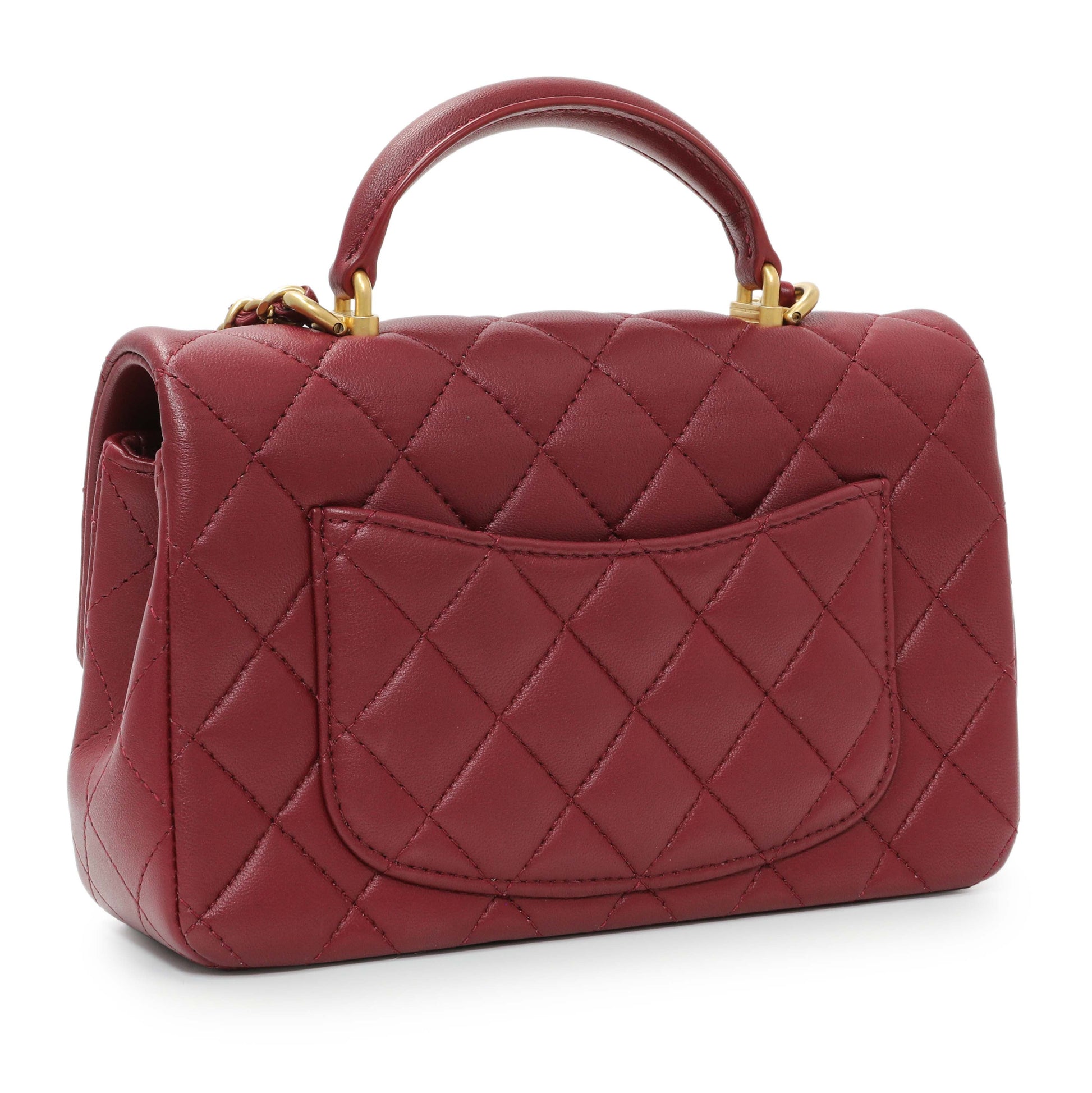Exclusive Chanel Burgundy Lambskin Quilted Mini Top Handle Rectangular Flap — Side View