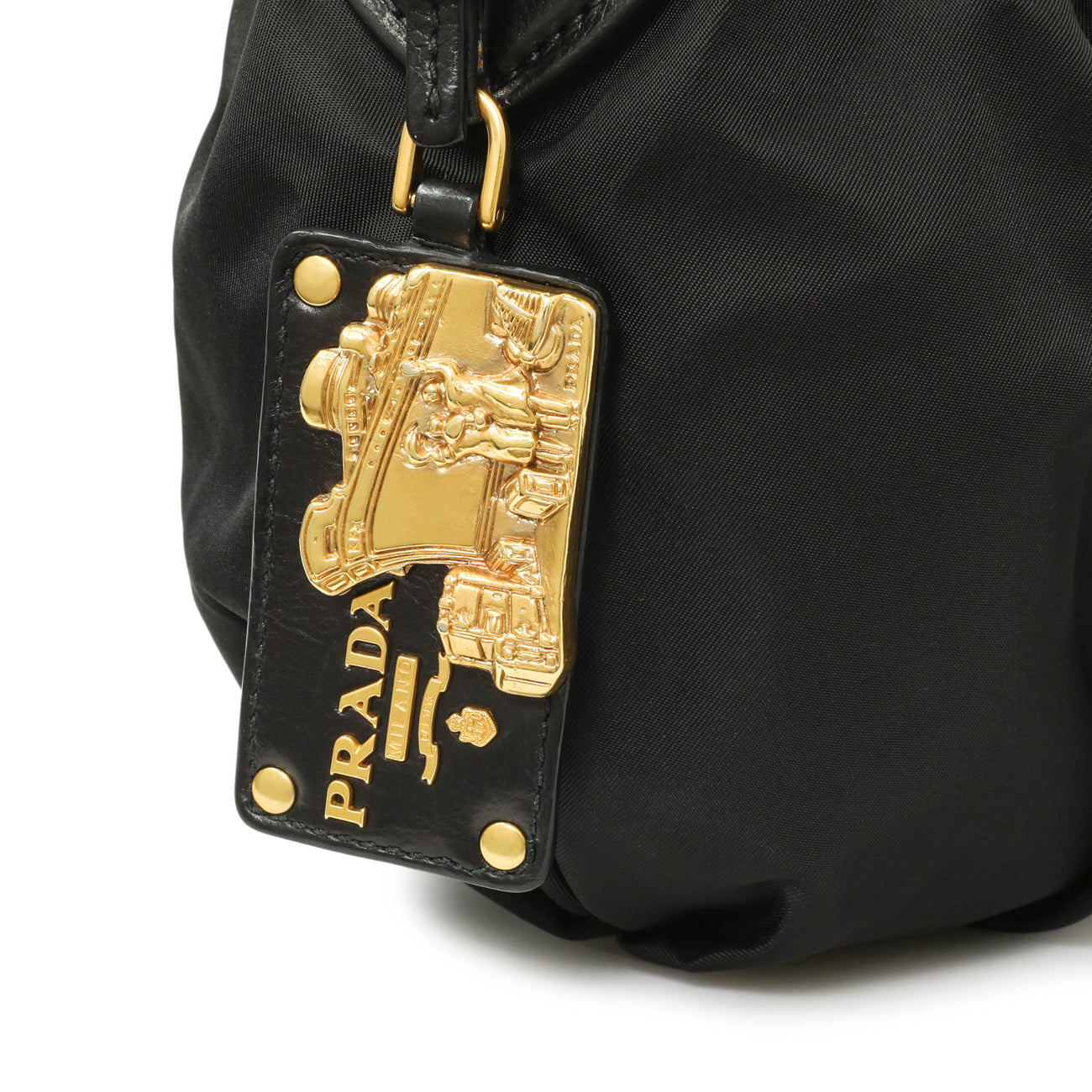 Exclusive Prada Black Nylon Pleated Hobo — Lifestyle View