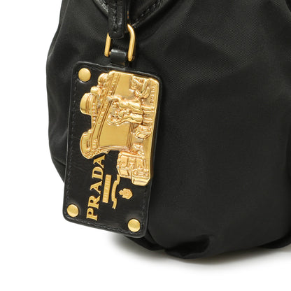 Exclusive Prada Black Nylon Pleated Hobo — Lifestyle View