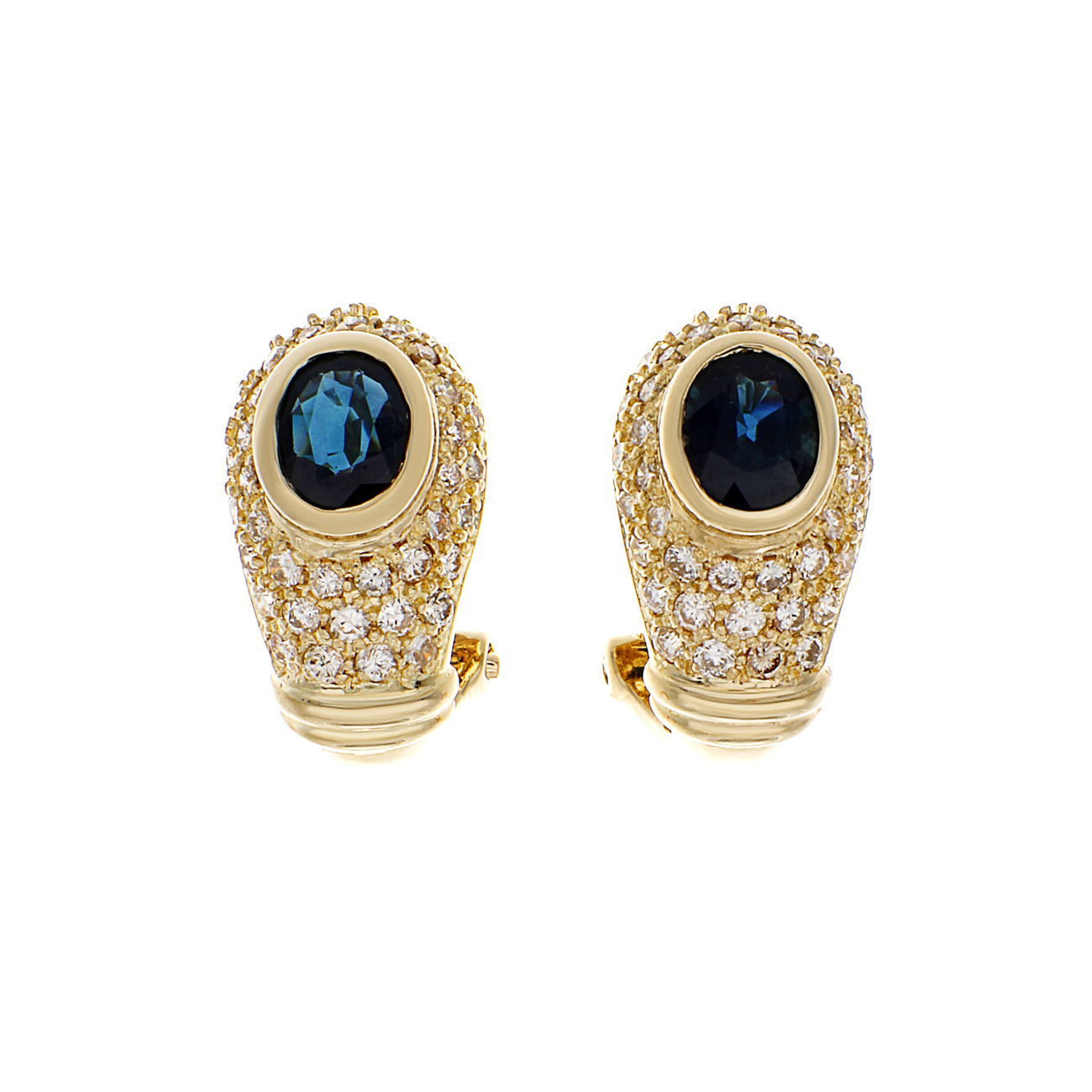 Exclusive 18K Yellow Gold 1.10 Carat Sapphire Earrings — Front View