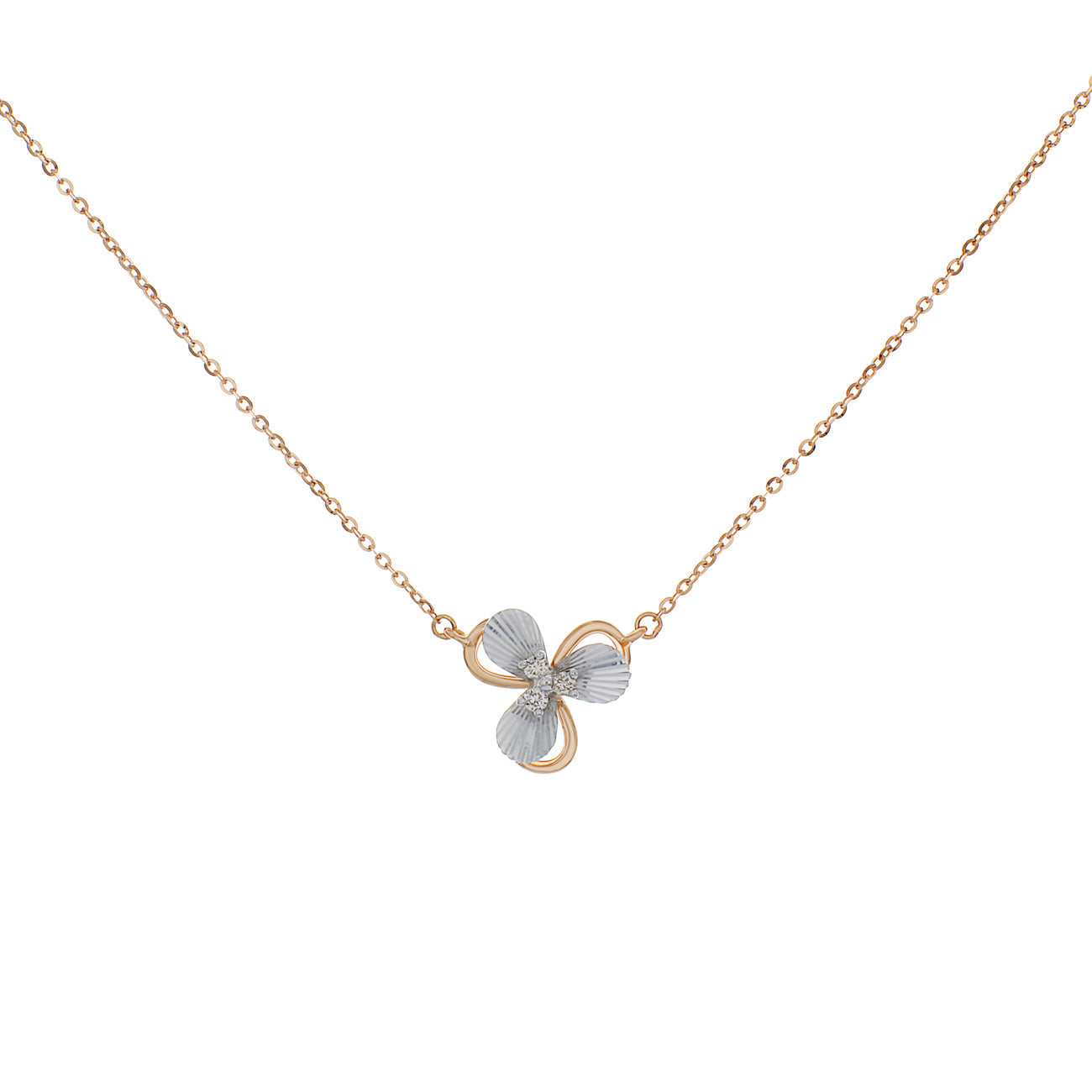 Exclusive 18K Rose/White Gold Diamond Petal Pendant — Front View