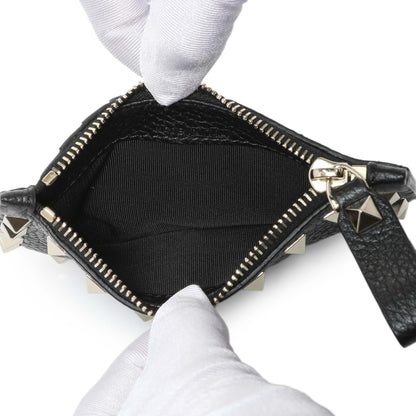 Exclusive Valentino Black Calfskin Rockstud Zipped Card Holder — Top View