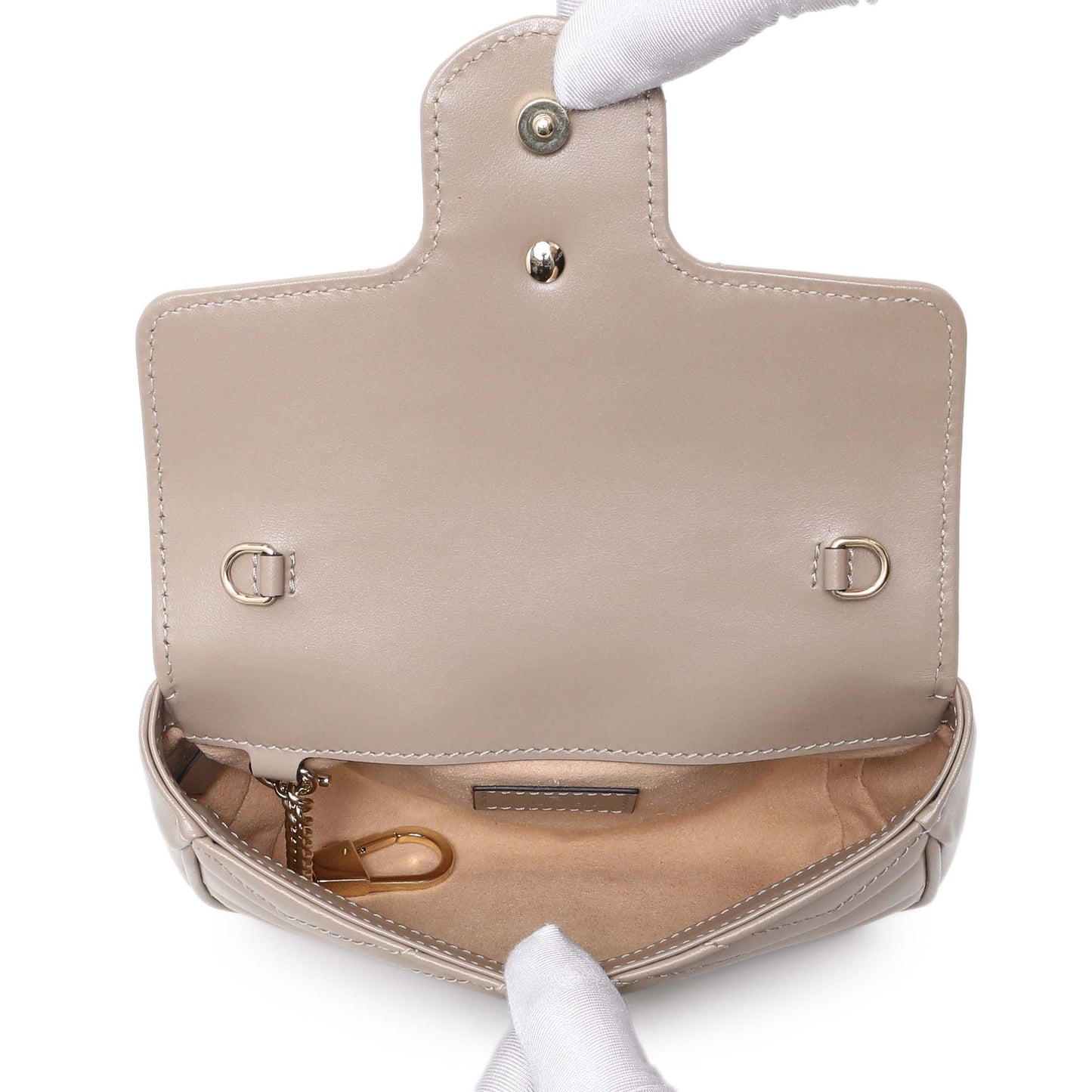 Exclusive Gucci Beige Calfskin Matelasse Super Mini GG Marmont Shoulder Bag — Top View