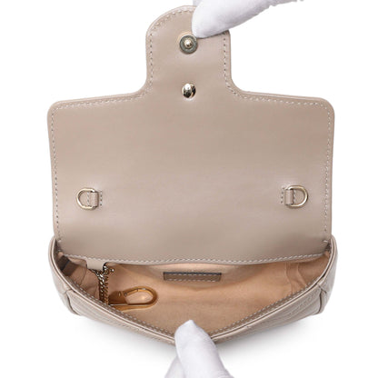 Exclusive Gucci Beige Calfskin Matelasse Super Mini GG Marmont Shoulder Bag — Top View
