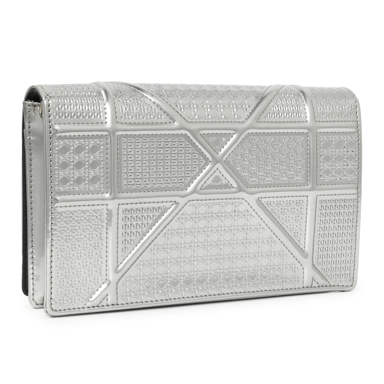 Exclusive Christian Dior Silver Patent Micro-Cannage Diorama Wallet on Chain — Side View