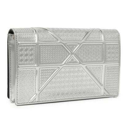 Exclusive Christian Dior Silver Patent Micro-Cannage Diorama Wallet on Chain — Side View