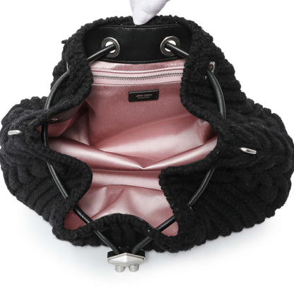 Exclusive Jimmy Choo Black Knitted Medium Cinch Shoulder Bag — Top View