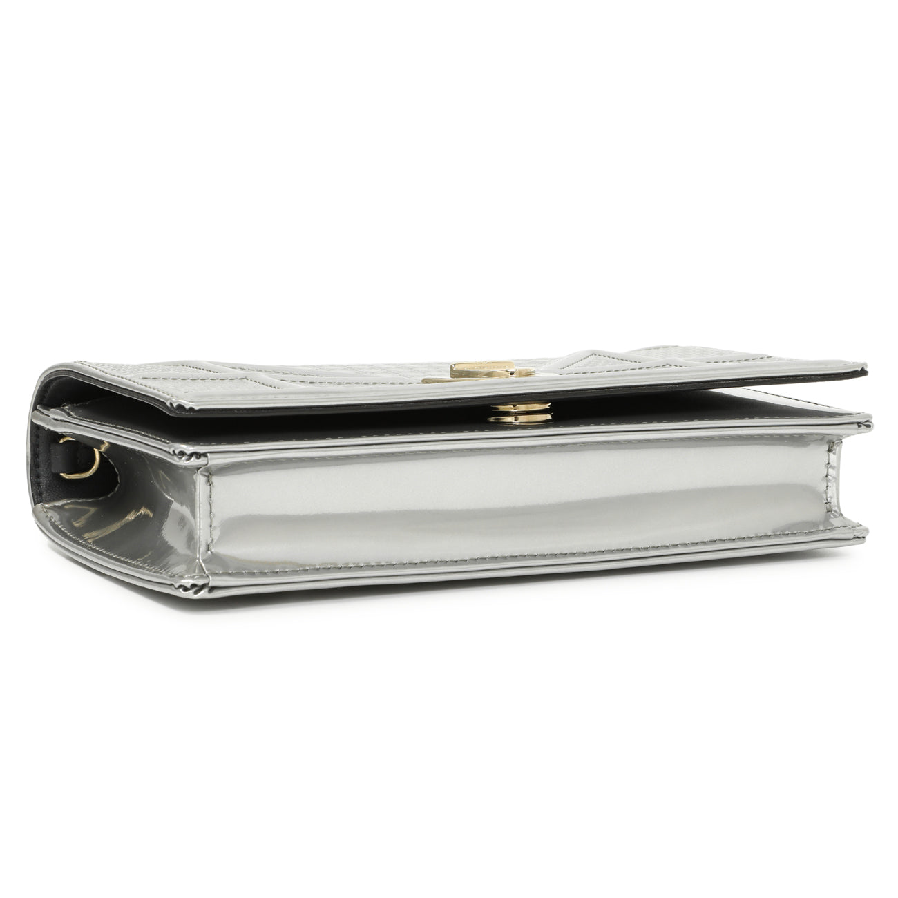 Exclusive Christian Dior Silver Patent Micro-Cannage Diorama Wallet on Chain — Back View