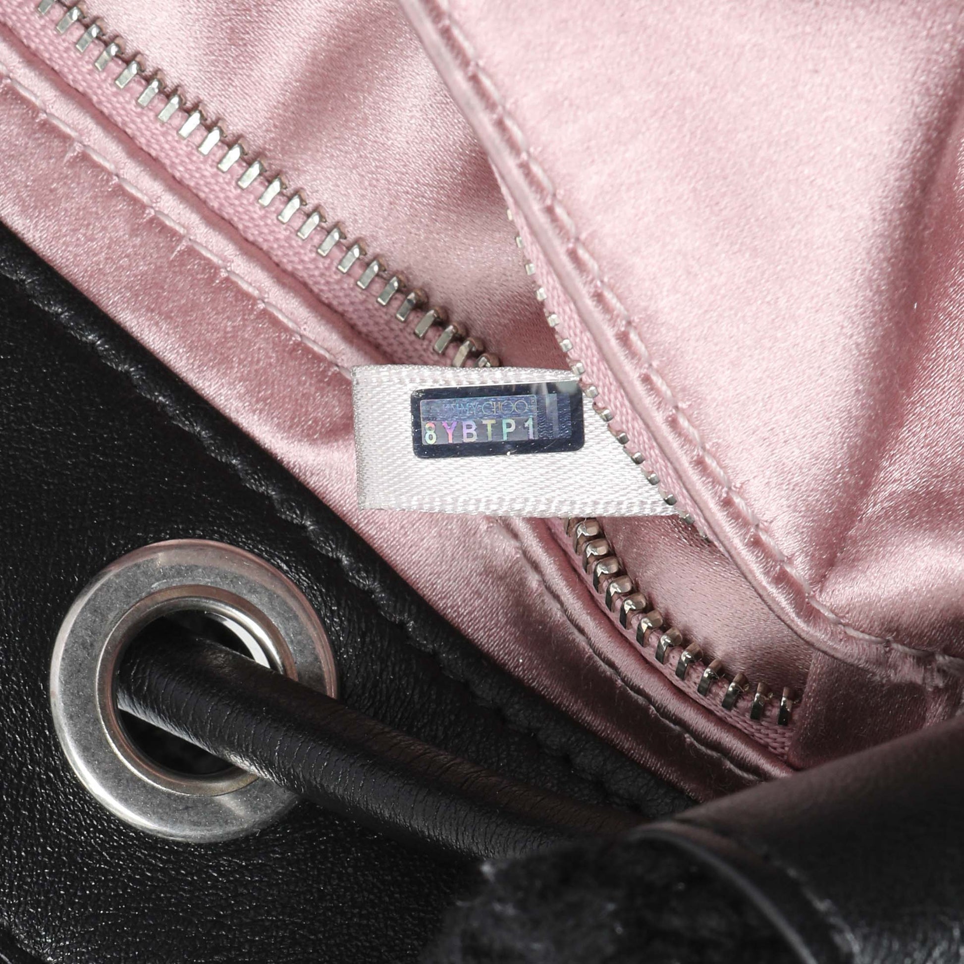 Exclusive Jimmy Choo Black Knitted Medium Cinch Shoulder Bag — Lifestyle View
