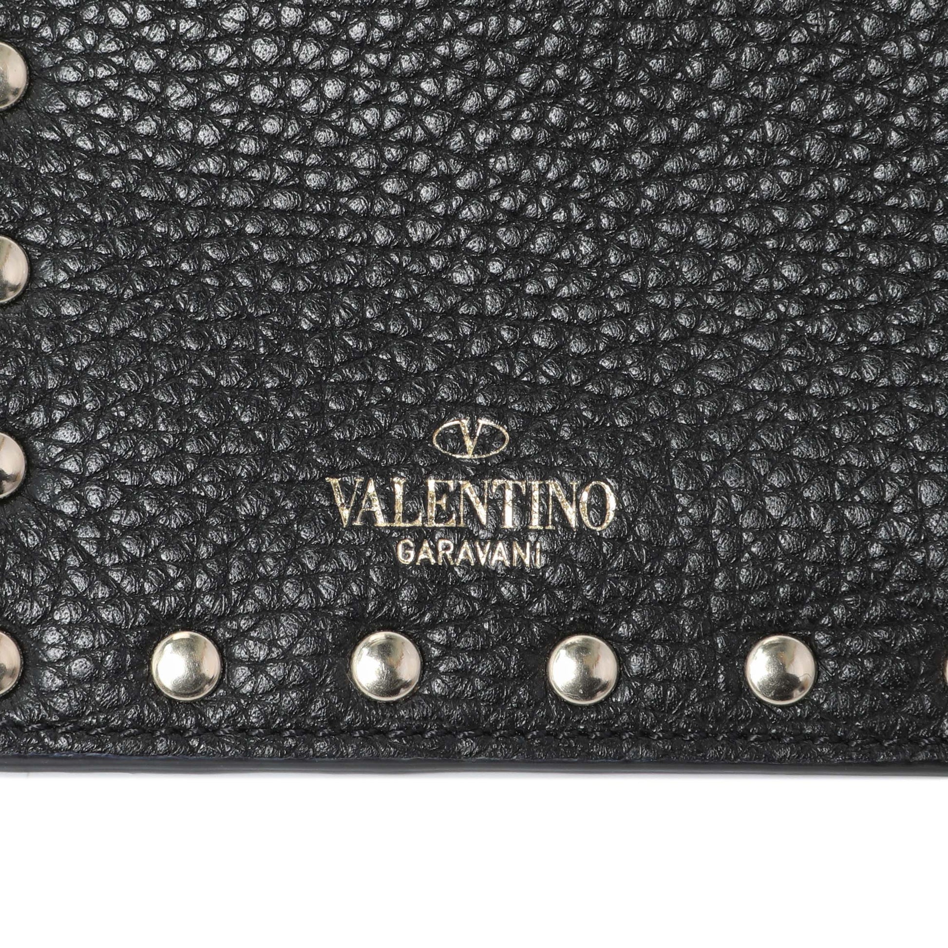 Exclusive Valentino Black Calfskin Rockstud Zipped Card Holder — Detail View