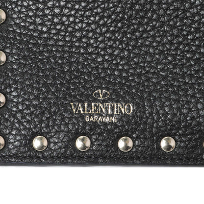 Exclusive Valentino Black Calfskin Rockstud Zipped Card Holder — Detail View