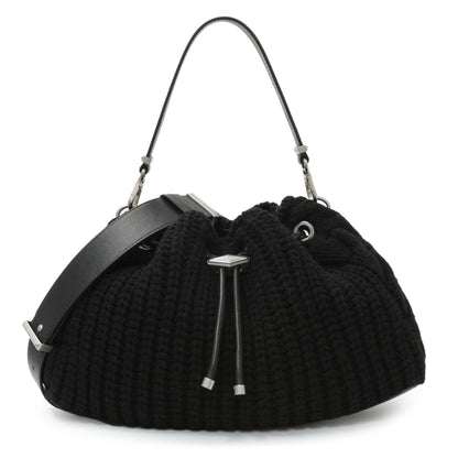 Exclusive Jimmy Choo Black Knitted Medium Cinch Shoulder Bag — Front View