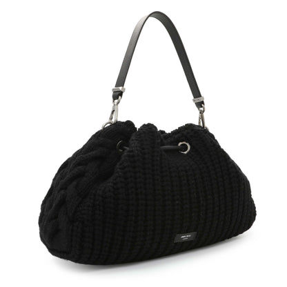 Exclusive Jimmy Choo Black Knitted Medium Cinch Shoulder Bag — Side View