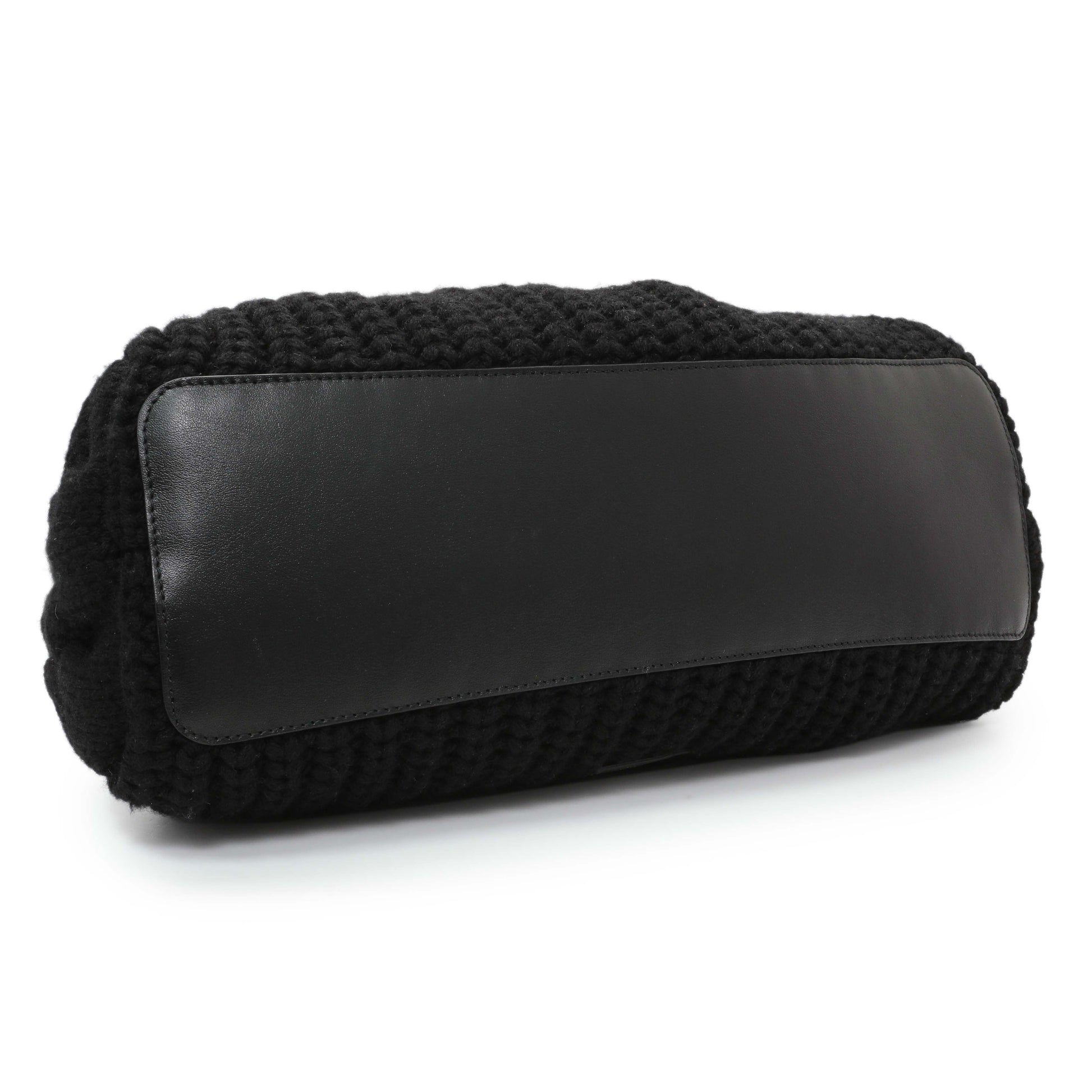 Exclusive Jimmy Choo Black Knitted Medium Cinch Shoulder Bag — Back View