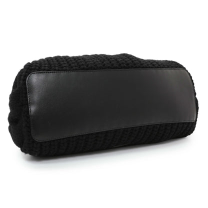 Exclusive Jimmy Choo Black Knitted Medium Cinch Shoulder Bag — Back View
