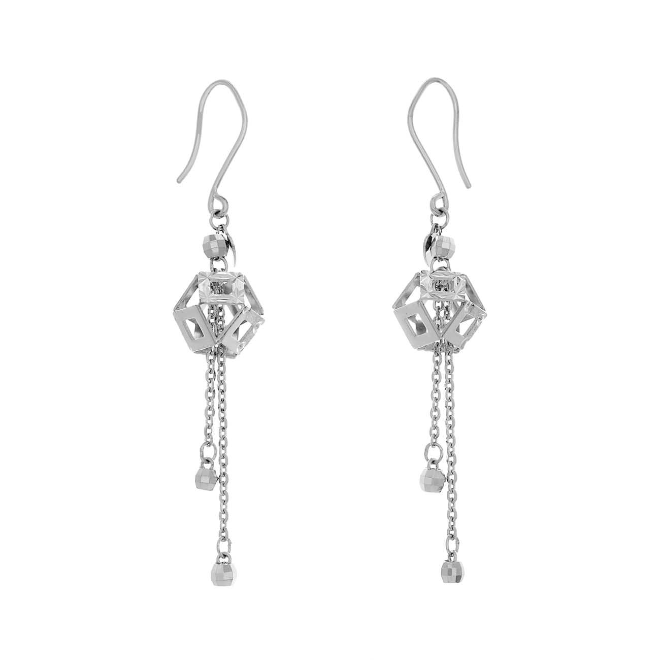 Exclusive Platinum Geometric Drop Earrings — Front View