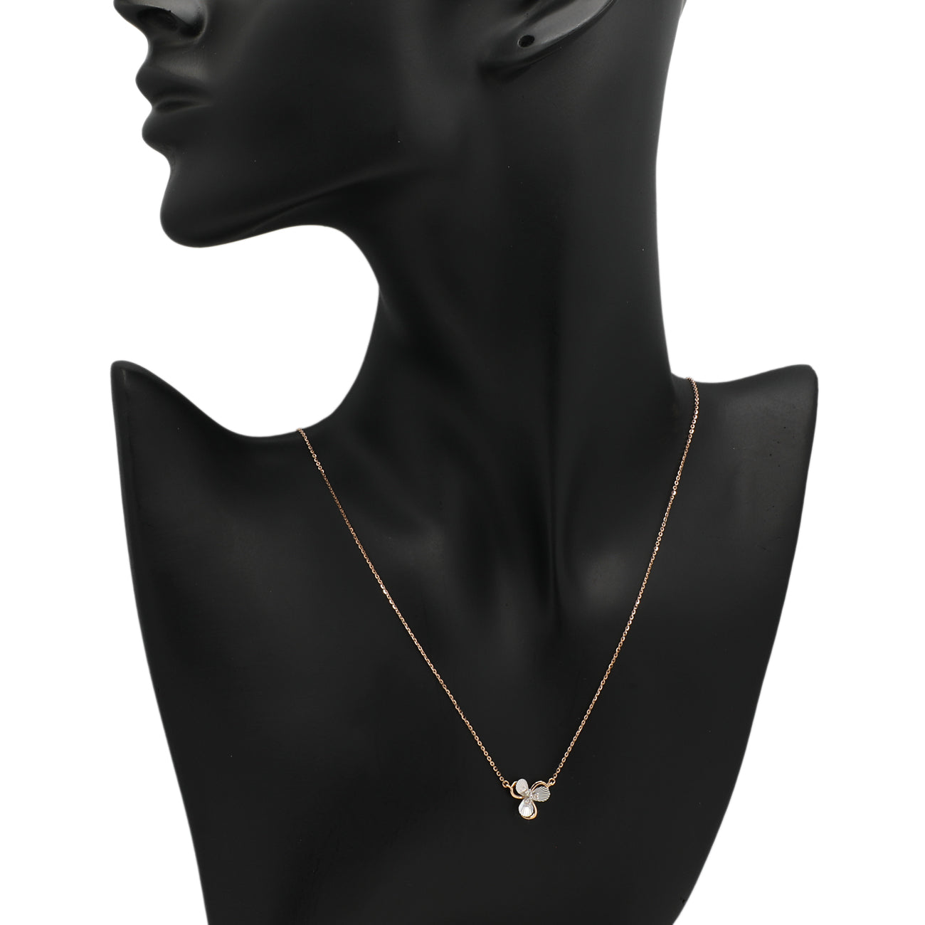 Exclusive 18K Rose/White Gold Diamond Petal Pendant — Back View