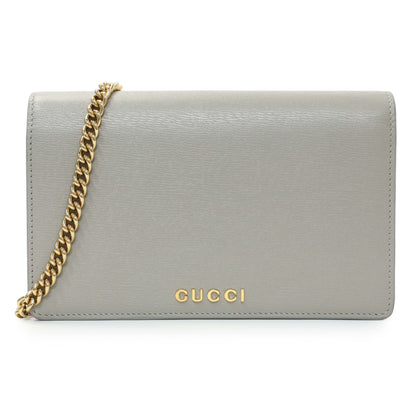 Exclusive Gucci Grey Textured Calfskin Script Logo Chain Wallet — Front View