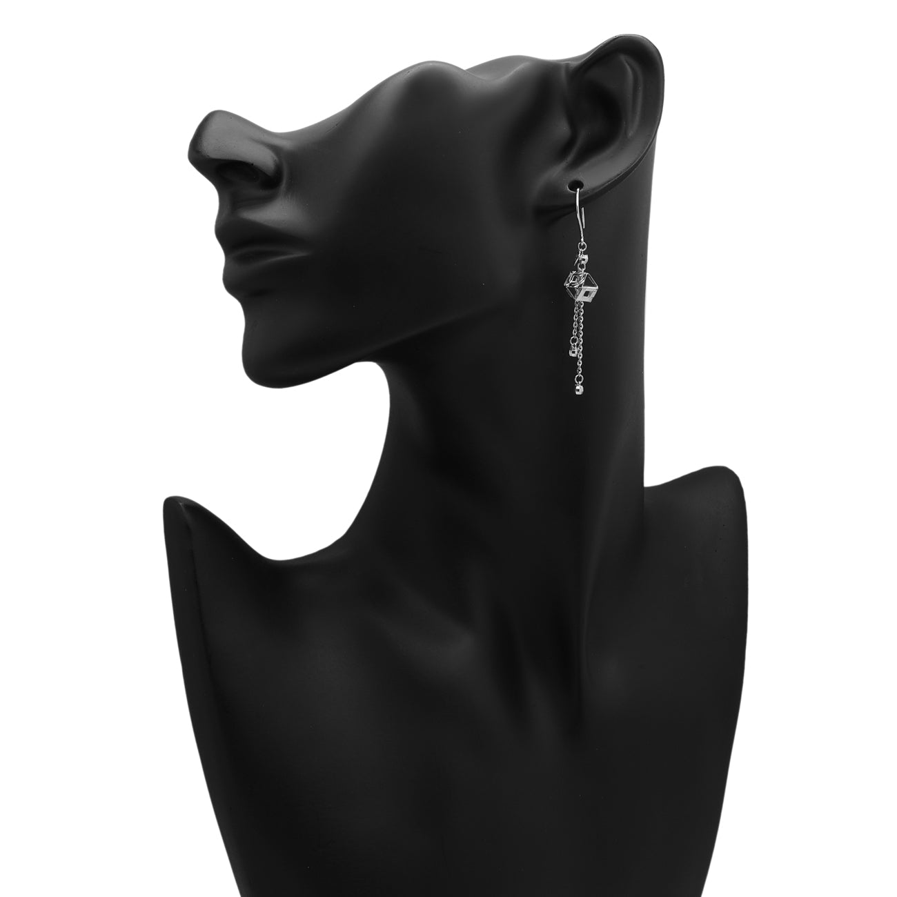 Exclusive Platinum Geometric Drop Earrings — Back View