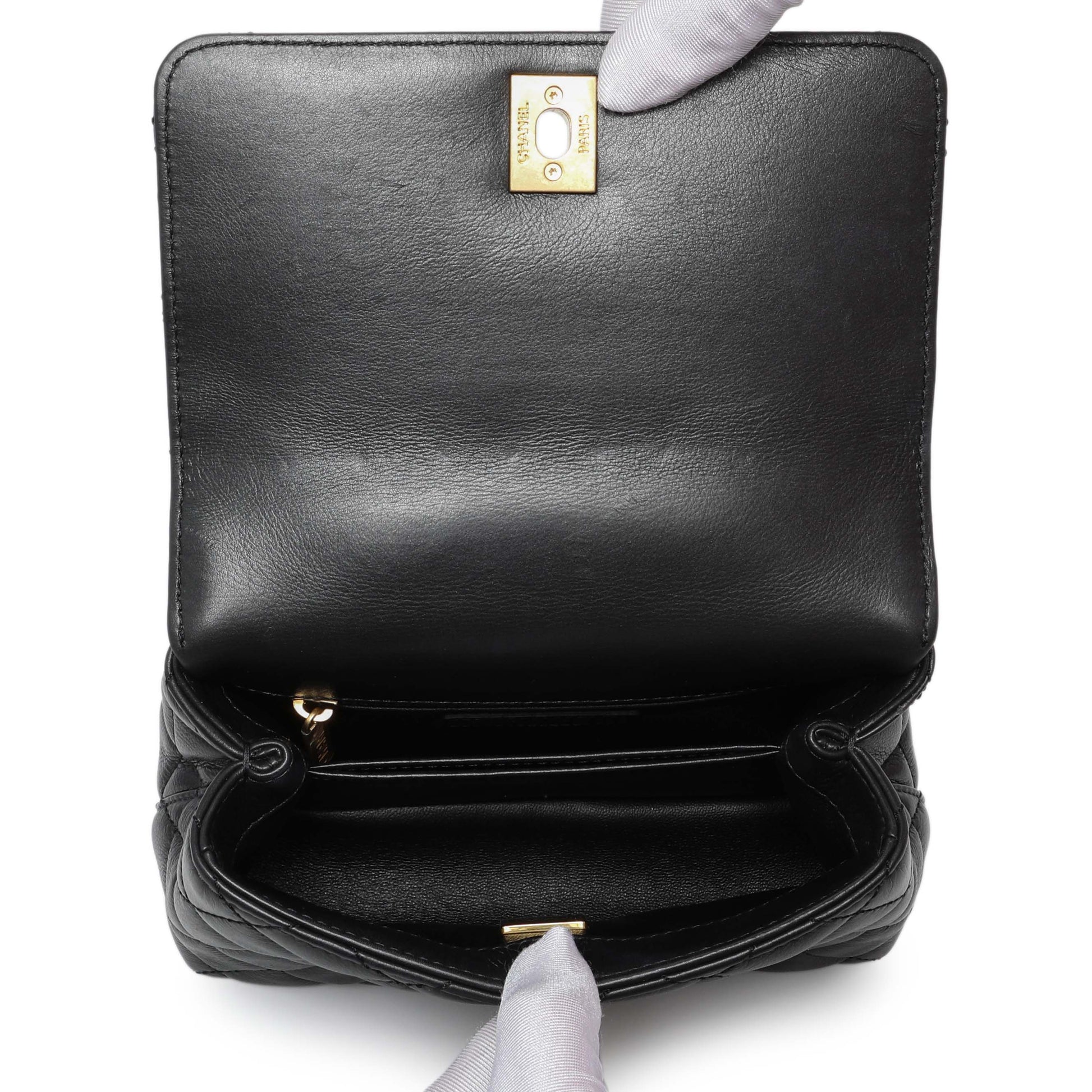 Exclusive Chanel Black Quilted Goatskin Extra Mini Coco Handle Flap — Alternate View 8