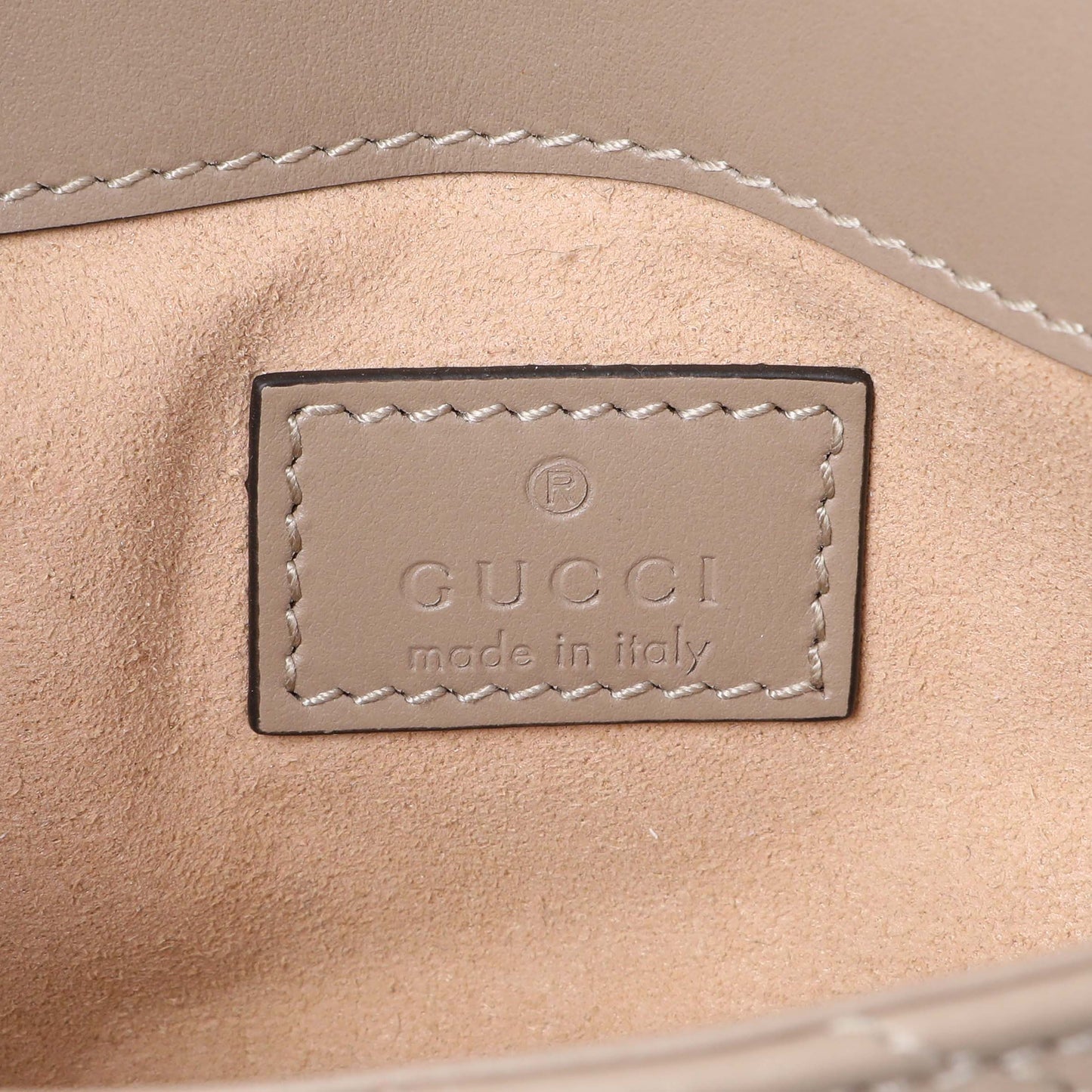 Exclusive Gucci Beige Calfskin Matelasse Super Mini GG Marmont Shoulder Bag — Detail View