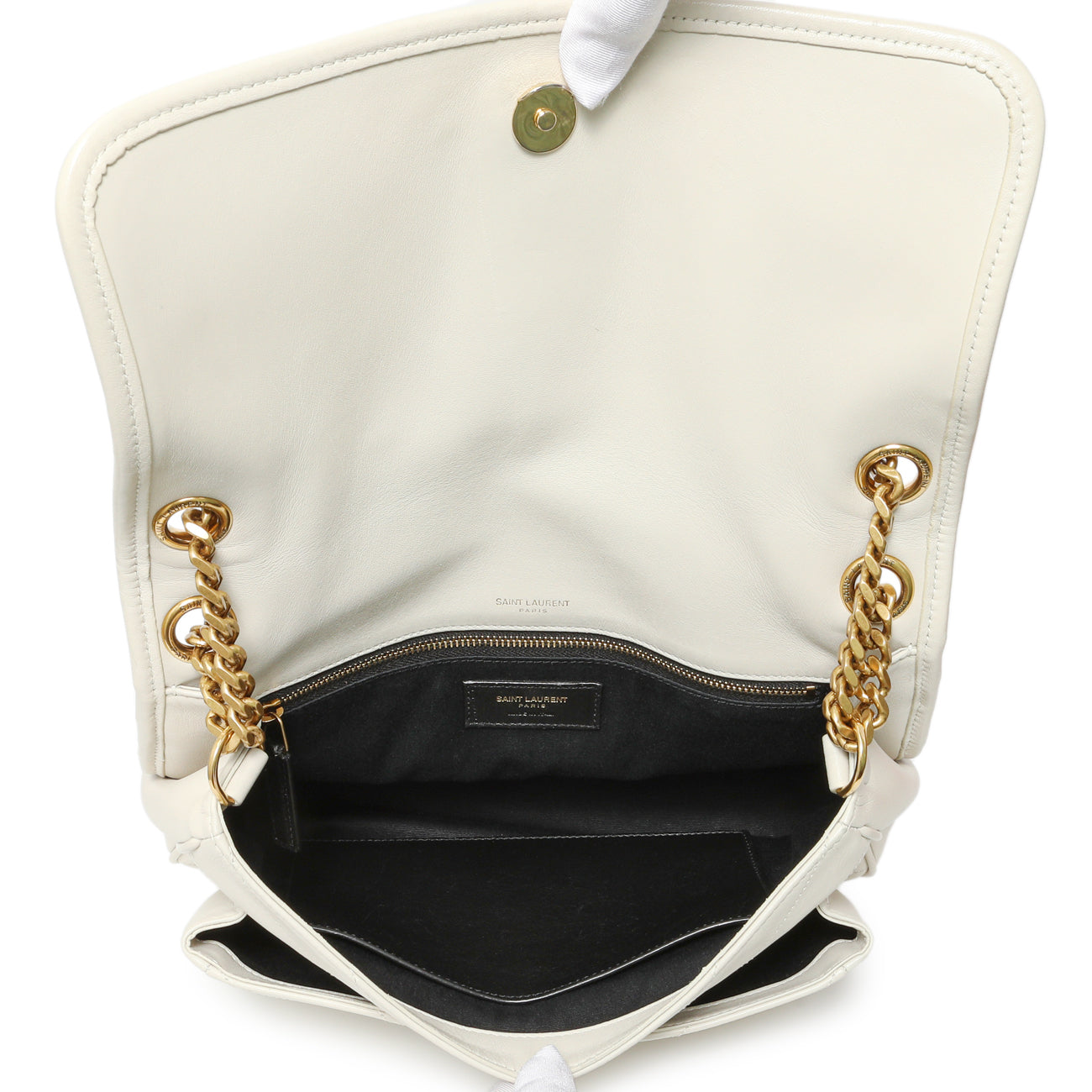 Exclusive Saint Laurent White Lambskin Matelasse Monogram Medium Niki Chain Satchel — Alternate View 8