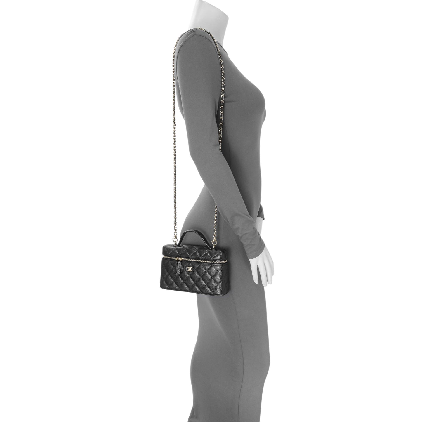 Exclusive Chanel Black Quilted Caviar Top Handle Slim Vanity With Chain — Alternate View 7