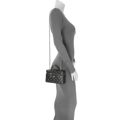 Exclusive Chanel Black Quilted Caviar Top Handle Slim Vanity With Chain — Alternate View 7