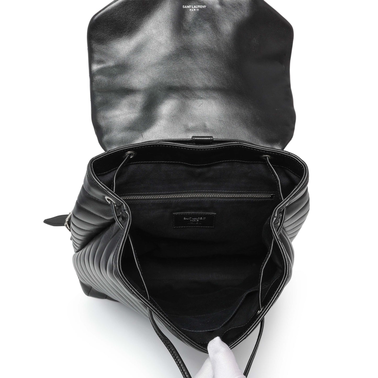 Exclusive Saint Laurent Black Calfskin Y Quilted Monogram Medium Loulou Backpack — Alternate View 8