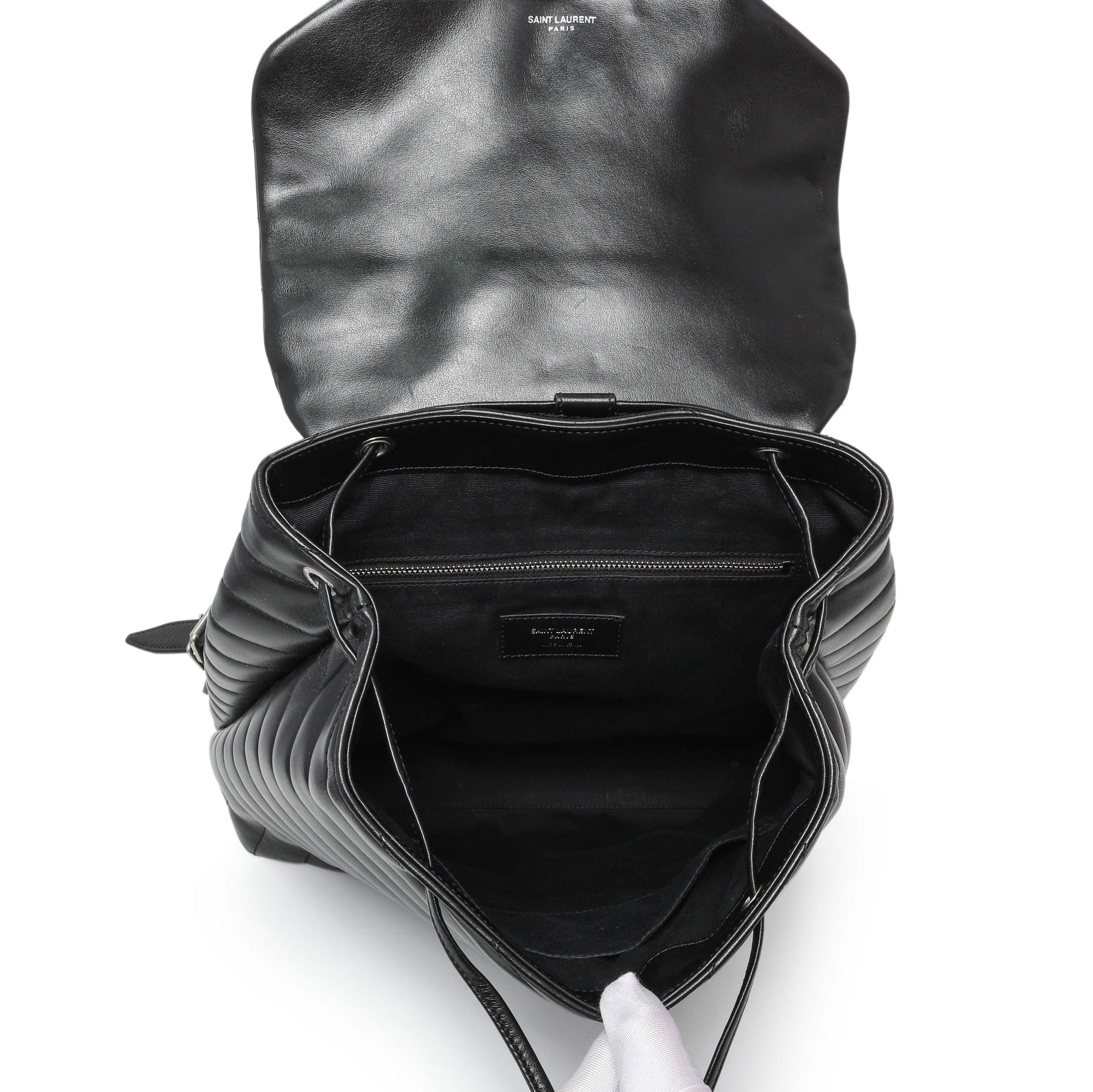 Exclusive Saint Laurent Black Calfskin Y Quilted Monogram Medium Loulou Backpack — Alternate View 8