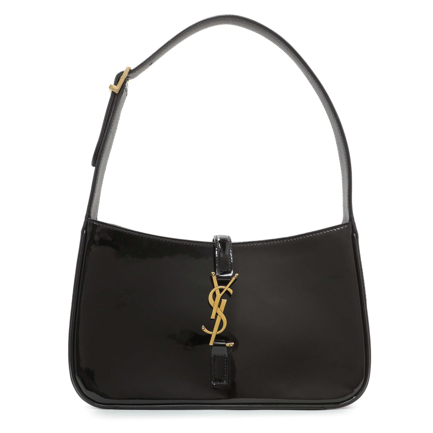Exclusive Saint Laurent Black Patent Le 5 A 7 Hobo — Front View
