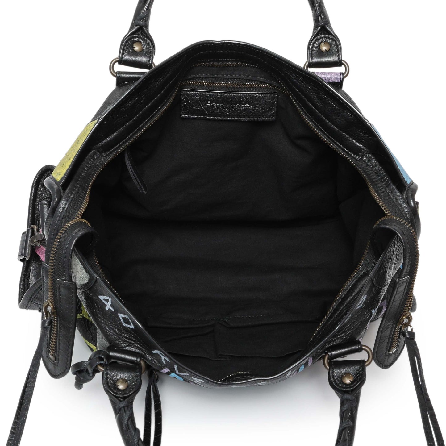 Exclusive Balenciaga Black Agneau Graffiti All Over Classic Hardware City — Top View