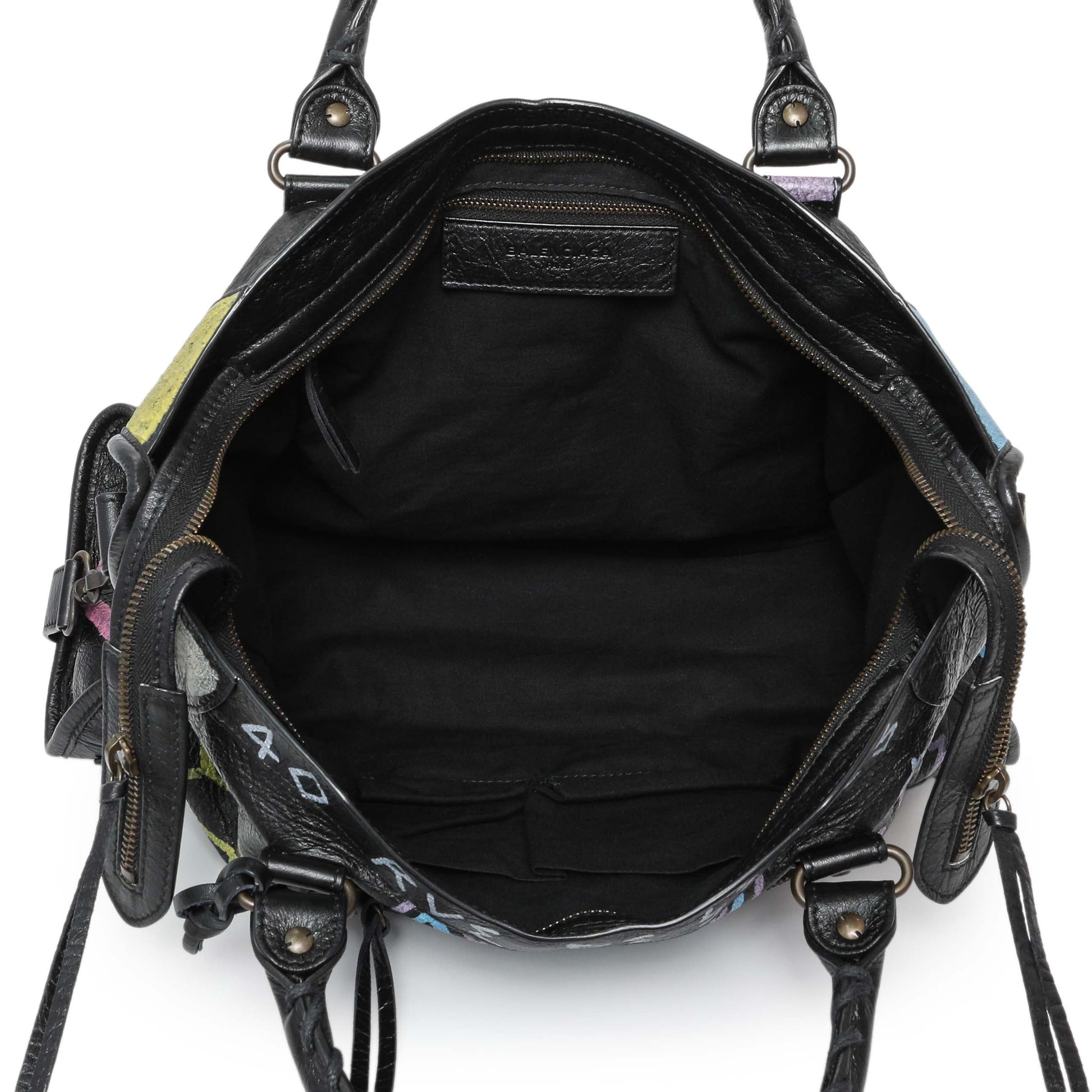 Exclusive Balenciaga Black Agneau Graffiti All Over Classic Hardware City — Top View
