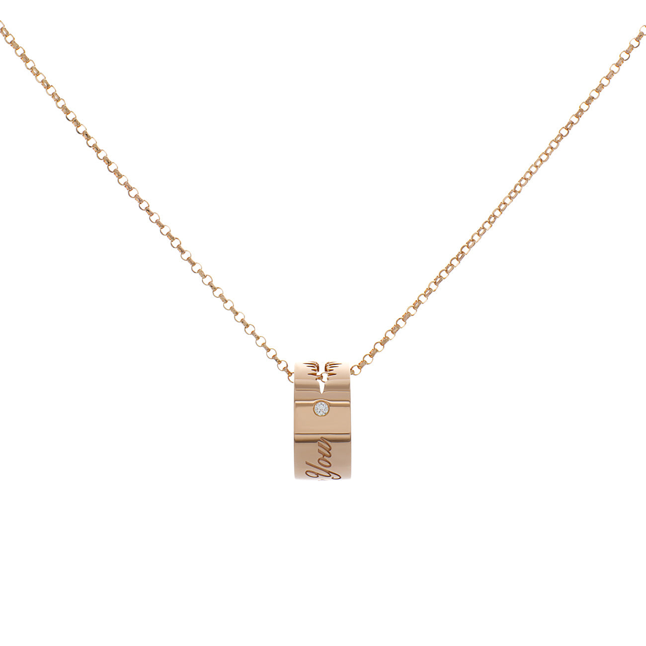 Exclusive 18K Rose Gold Diamond "I Love You" Charm Pendant — Front View