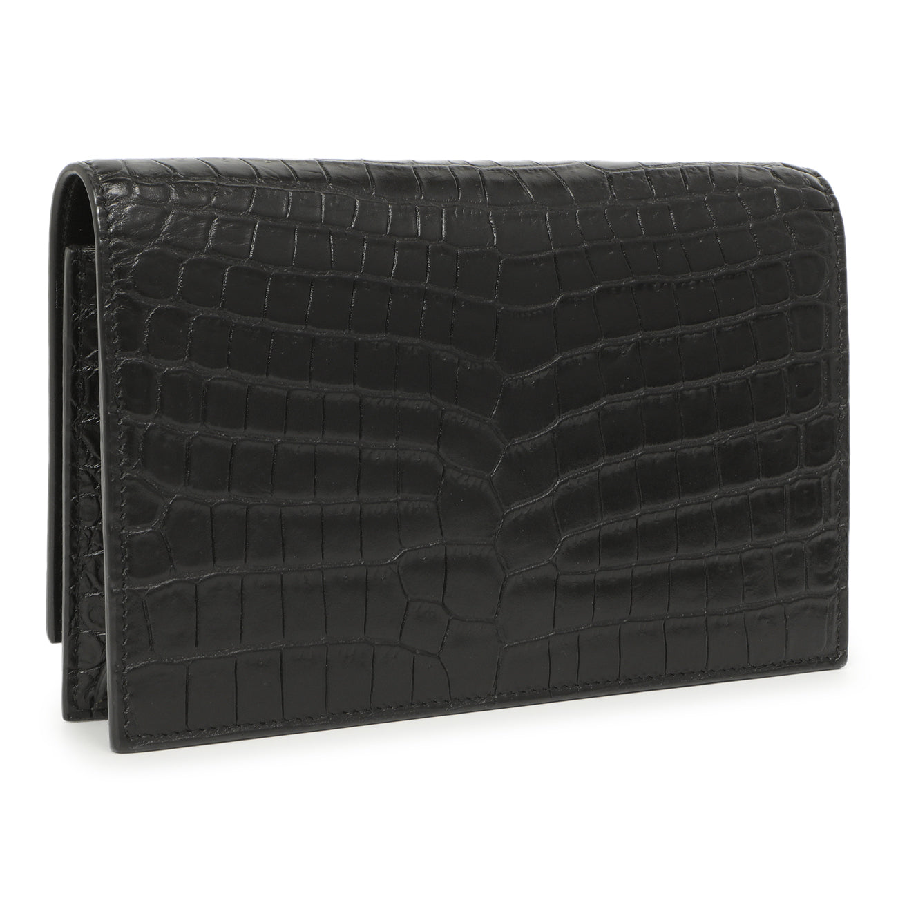 Exclusive Saint Laurent Black Crocodile Embossed Calfskin Kate Monogram Tassel Chain Wallet — Side View