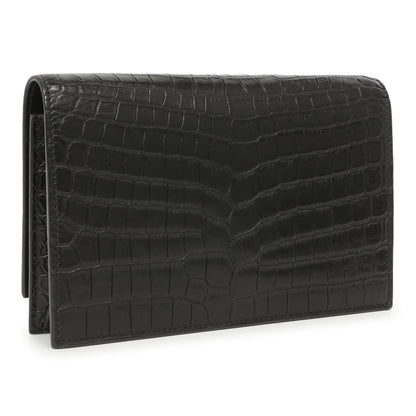 Exclusive Saint Laurent Black Crocodile Embossed Calfskin Kate Monogram Tassel Chain Wallet — Side View