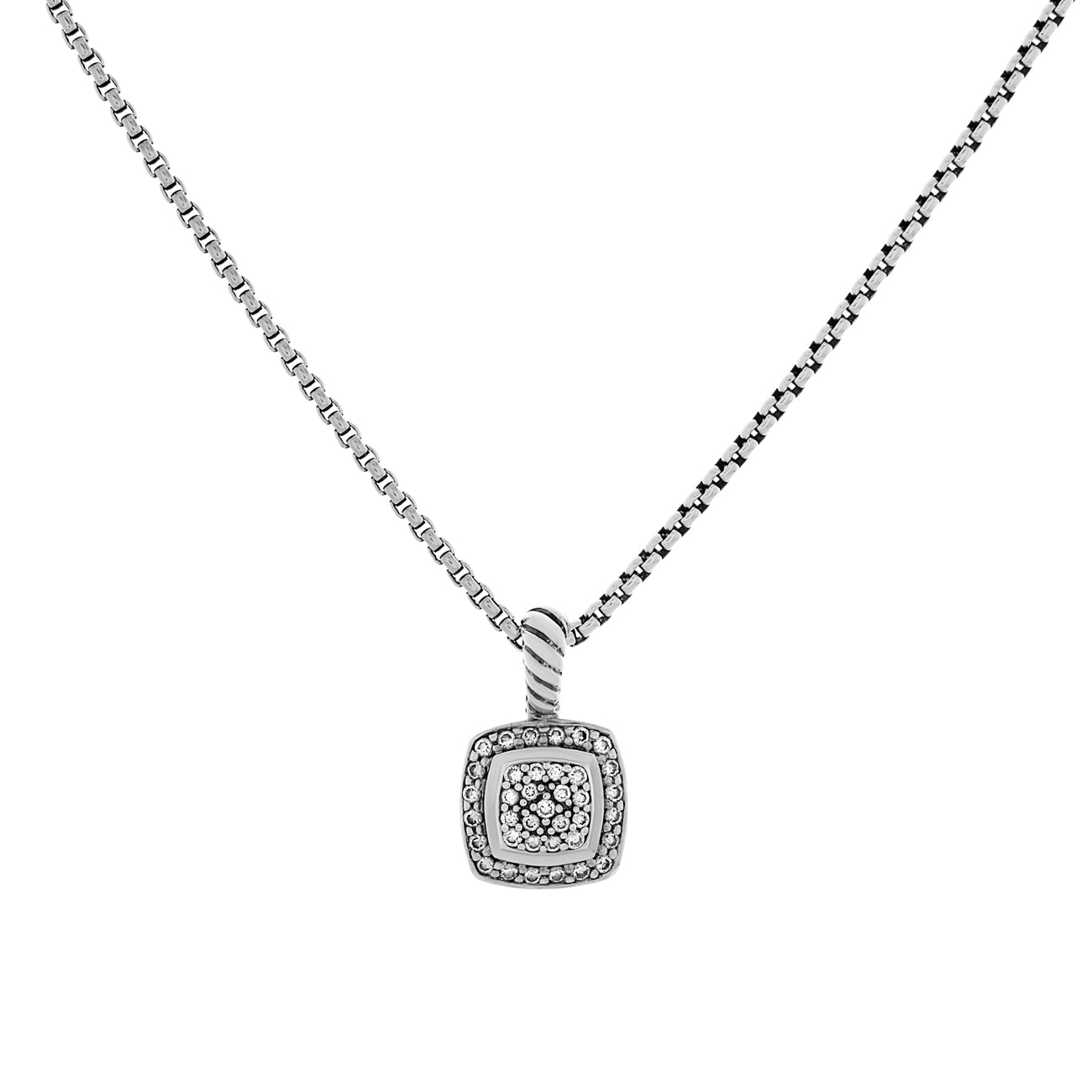 Exclusive David Yurman Sterling Silver Diamond Petite Albion Pendant Necklace — Front View