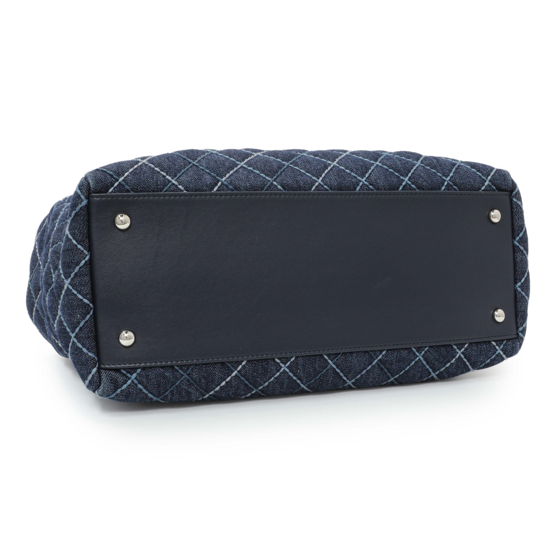 Exclusive Chanel Blue Quilted Denim Coco Handle Shopping Tote — Back View