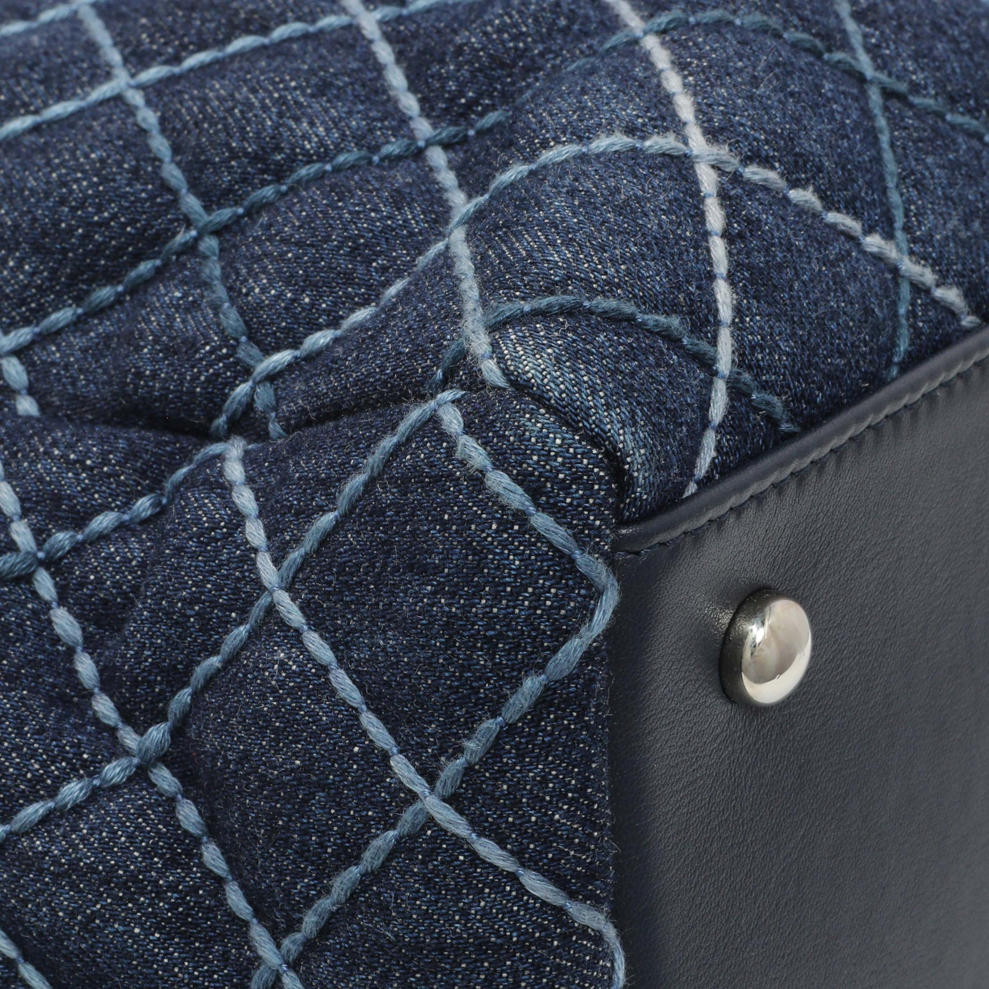 Exclusive Chanel Blue Quilted Denim Coco Handle Shopping Tote — Top View
